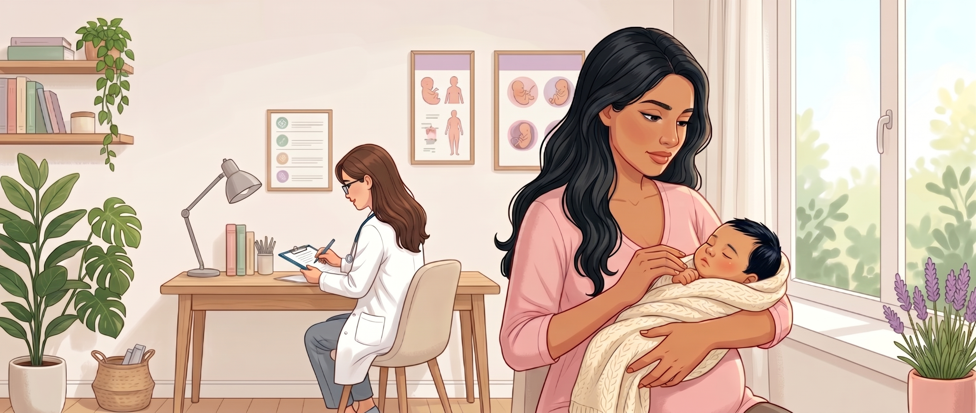 Madre revisando la piel de su bebé por ictericia